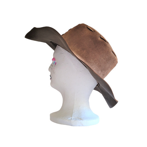 Vintage Vegan‎ Leather Brown Outback Cowboy Lace Detail Hat Boonie Hat - Picture 5 of 13